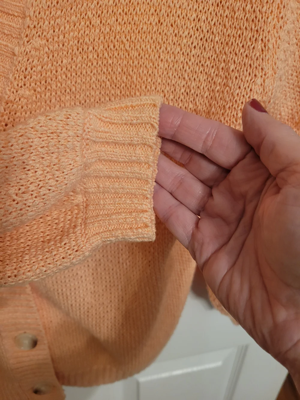 LOFT Peach Knit Button-Front Cardigan - Picture 4 of 6